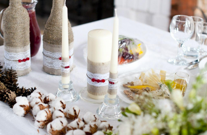 Декорирование бутылок различными материалами (58 фото)