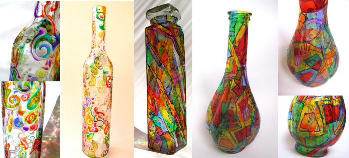Декорирование бутылок различными материалами (58 фото)