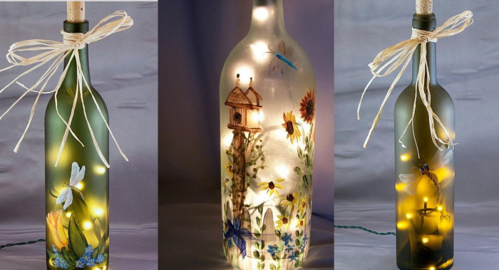 Декорирование бутылок различными материалами (58 фото)