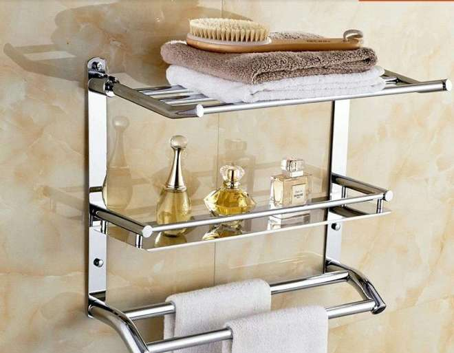Полки в ванную комнату: фото, виды, материалы изготовления (78 фото)
