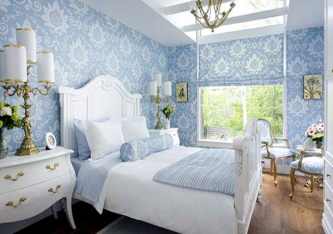 Голубые обои в спальне: как создать теплую и уютную обстановку (40 фото)