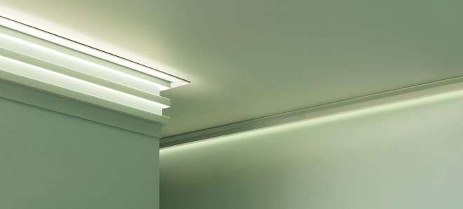 Дизайн потолочных плинтусов в интерьере: фото, как выбрать лучший вариант для интерьера (67 фото)